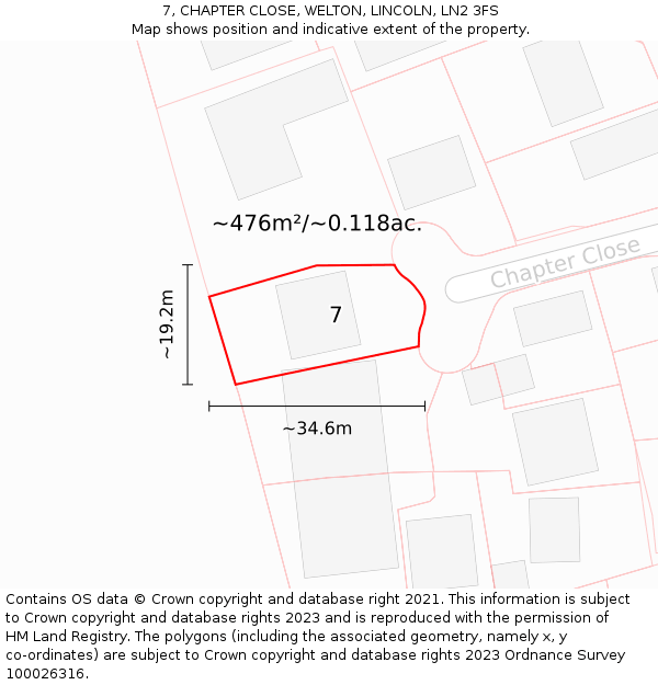 7, CHAPTER CLOSE, WELTON, LINCOLN, LN2 3FS: Plot and title map