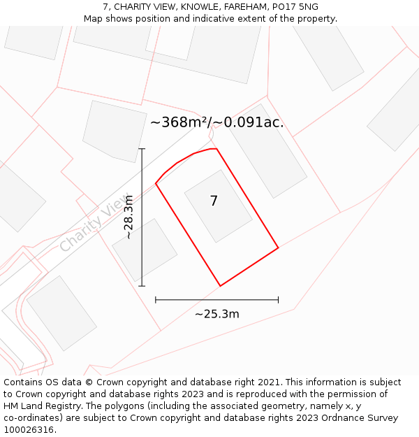 7, CHARITY VIEW, KNOWLE, FAREHAM, PO17 5NG: Plot and title map