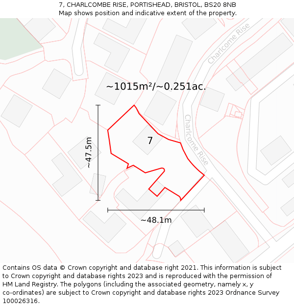 7, CHARLCOMBE RISE, PORTISHEAD, BRISTOL, BS20 8NB: Plot and title map