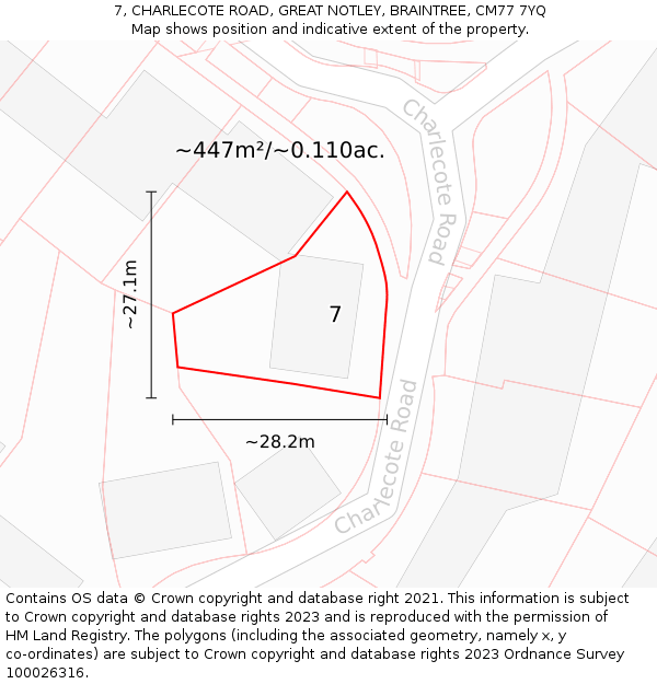 7, CHARLECOTE ROAD, GREAT NOTLEY, BRAINTREE, CM77 7YQ: Plot and title map