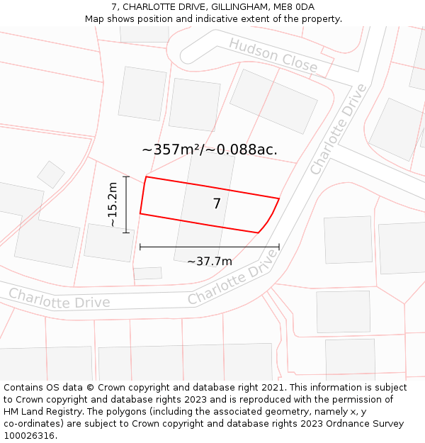 7, CHARLOTTE DRIVE, GILLINGHAM, ME8 0DA: Plot and title map