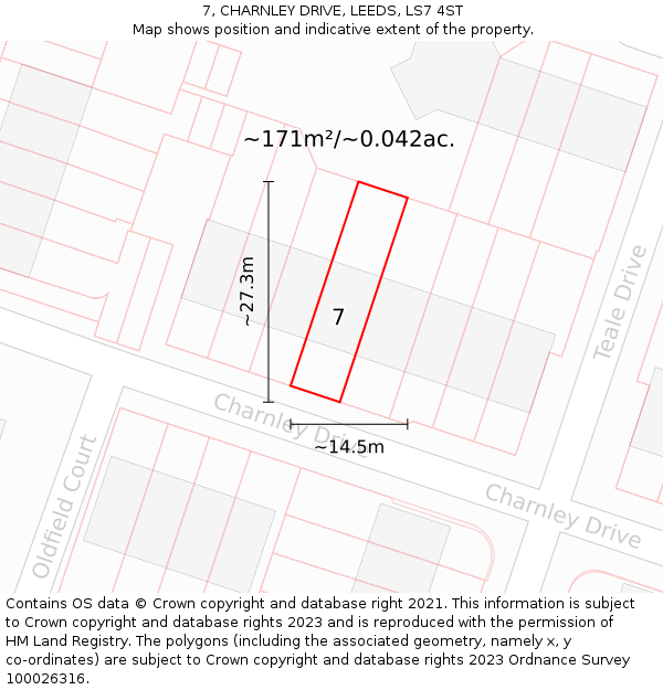 7, CHARNLEY DRIVE, LEEDS, LS7 4ST: Plot and title map