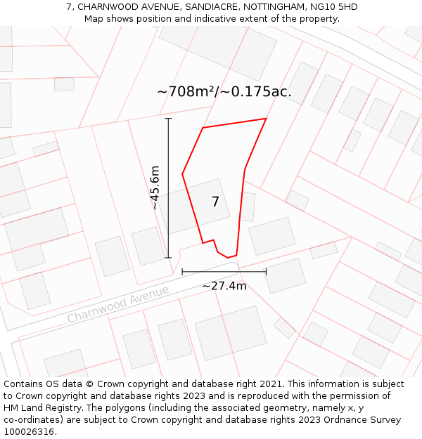 7, CHARNWOOD AVENUE, SANDIACRE, NOTTINGHAM, NG10 5HD: Plot and title map