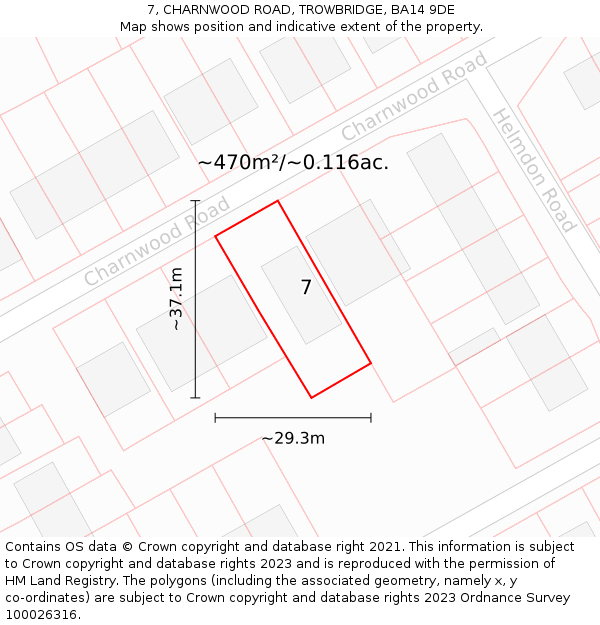 7, CHARNWOOD ROAD, TROWBRIDGE, BA14 9DE: Plot and title map