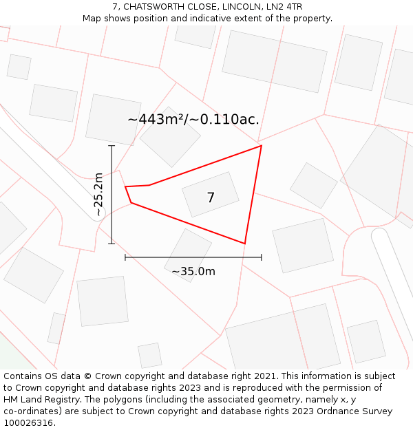 7, CHATSWORTH CLOSE, LINCOLN, LN2 4TR: Plot and title map