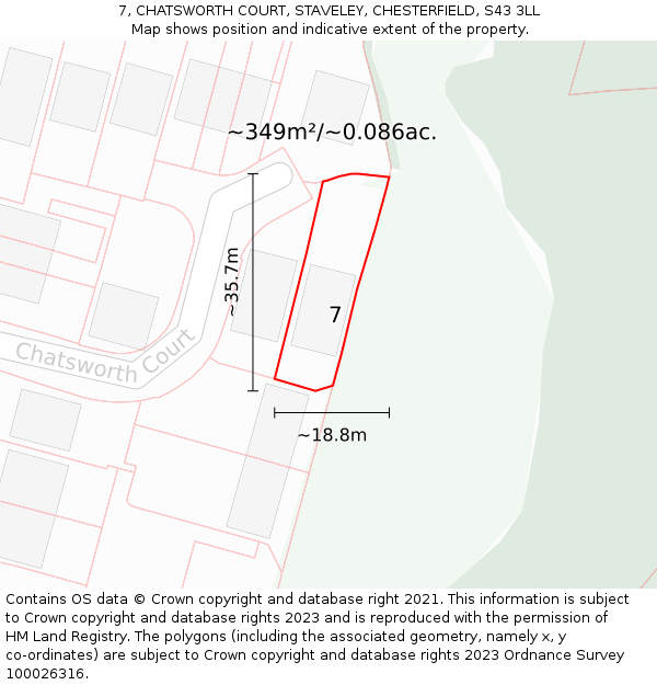 7, CHATSWORTH COURT, STAVELEY, CHESTERFIELD, S43 3LL: Plot and title map