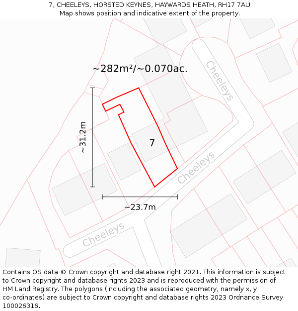 7, CHEELEYS, HORSTED KEYNES, HAYWARDS HEATH, RH17 7AU: Plot and title map