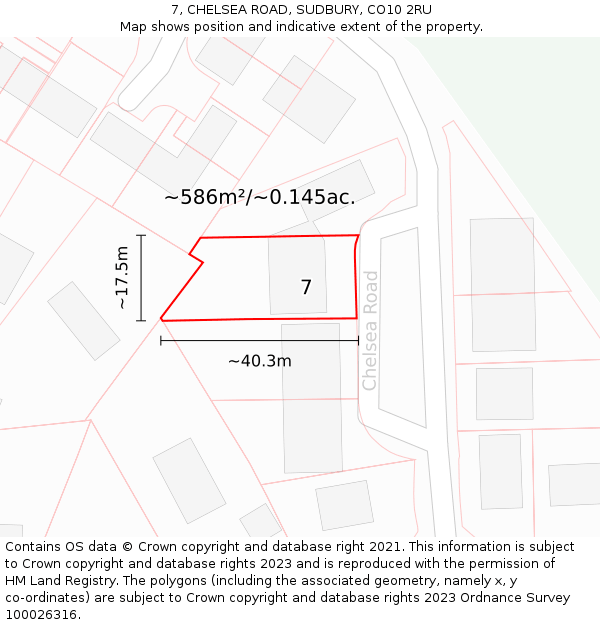 7, CHELSEA ROAD, SUDBURY, CO10 2RU: Plot and title map