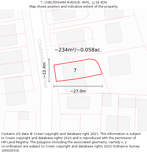 7, CHELTENHAM AVENUE, RHYL, LL18 4DN: Plot and title map