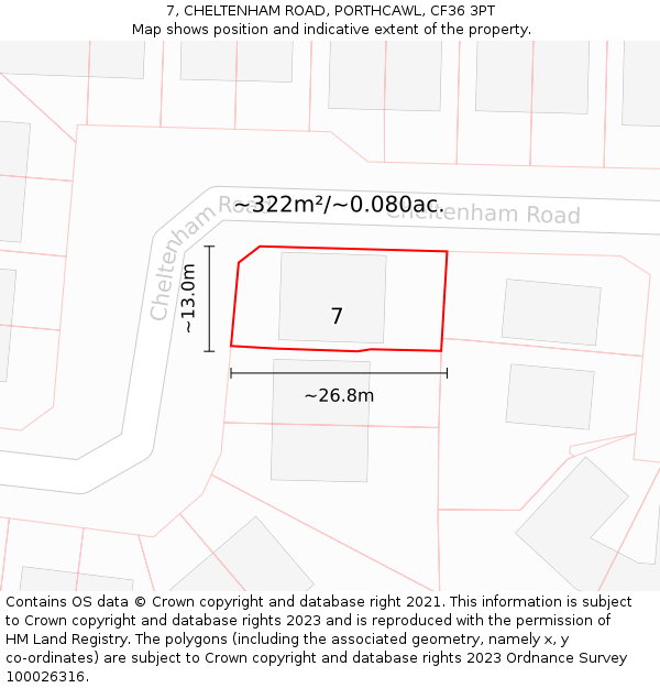 7, CHELTENHAM ROAD, PORTHCAWL, CF36 3PT: Plot and title map