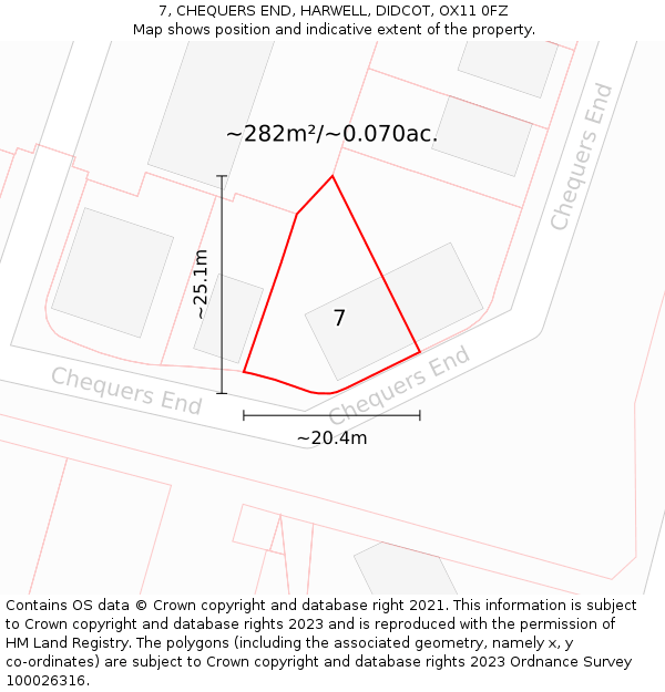 7, CHEQUERS END, HARWELL, DIDCOT, OX11 0FZ: Plot and title map