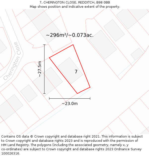 7, CHERINGTON CLOSE, REDDITCH, B98 0BB: Plot and title map