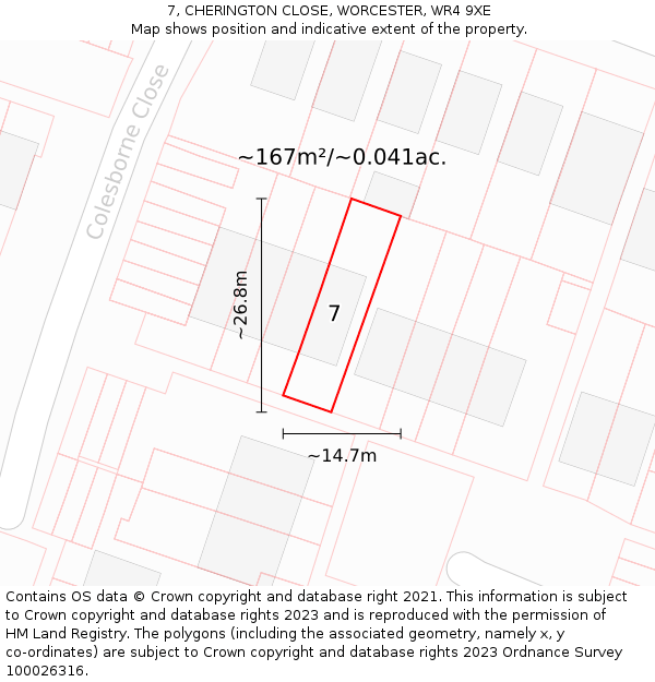 7, CHERINGTON CLOSE, WORCESTER, WR4 9XE: Plot and title map