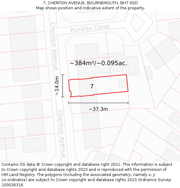 7, CHERITON AVENUE, BOURNEMOUTH, BH7 6SD: Plot and title map