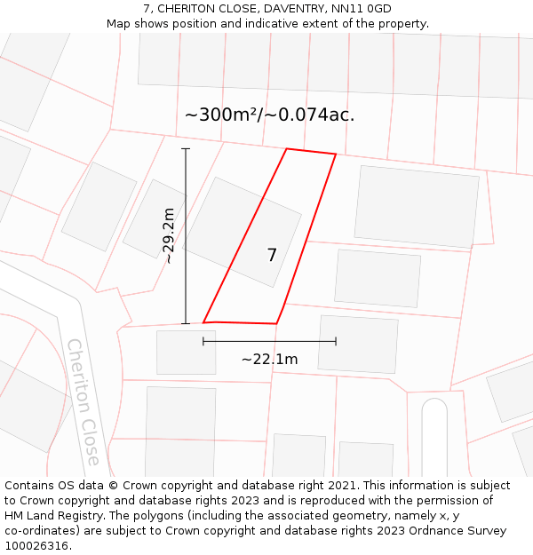 7, CHERITON CLOSE, DAVENTRY, NN11 0GD: Plot and title map