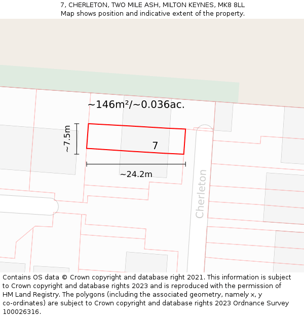 7, CHERLETON, TWO MILE ASH, MILTON KEYNES, MK8 8LL: Plot and title map