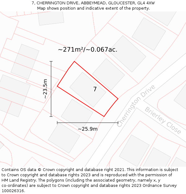 7, CHERRINGTON DRIVE, ABBEYMEAD, GLOUCESTER, GL4 4XW: Plot and title map