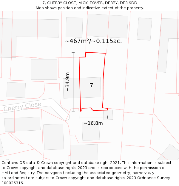 7, CHERRY CLOSE, MICKLEOVER, DERBY, DE3 9DD: Plot and title map