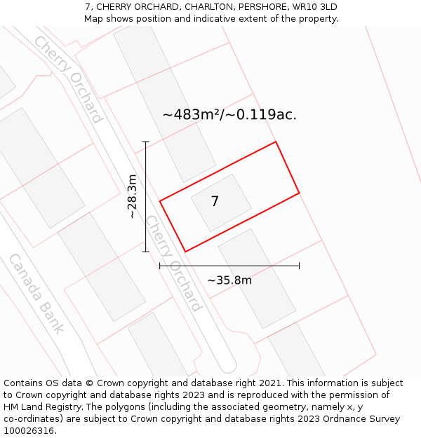 7, CHERRY ORCHARD, CHARLTON, PERSHORE, WR10 3LD: Plot and title map