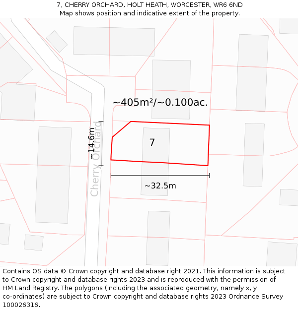 7, CHERRY ORCHARD, HOLT HEATH, WORCESTER, WR6 6ND: Plot and title map