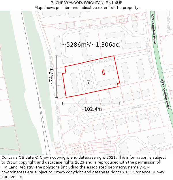 7, CHERRYWOOD, BRIGHTON, BN1 6UR: Plot and title map