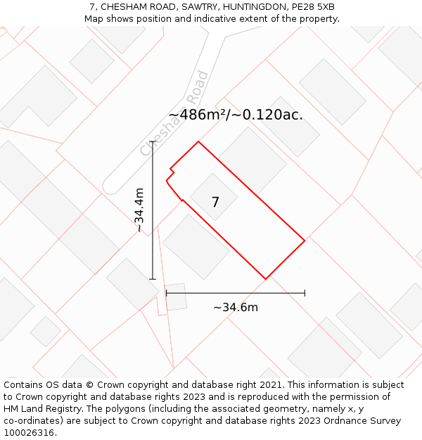 7, CHESHAM ROAD, SAWTRY, HUNTINGDON, PE28 5XB: Plot and title map