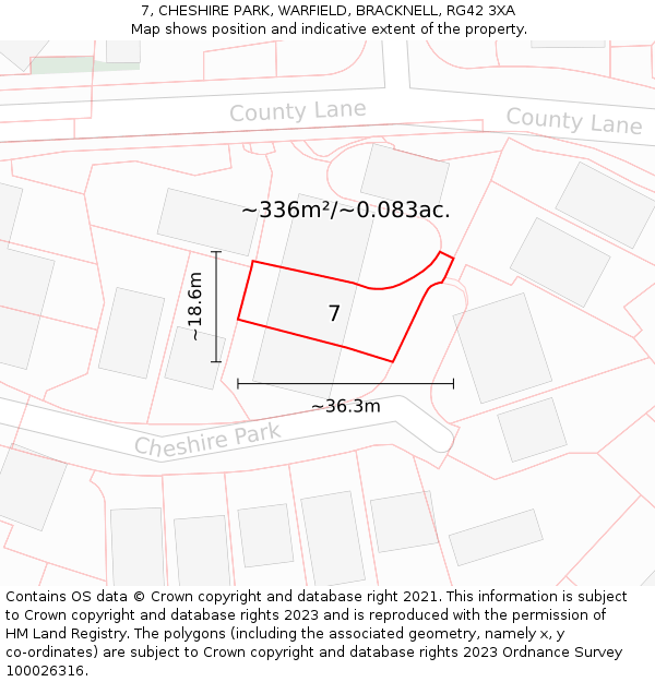 7, CHESHIRE PARK, WARFIELD, BRACKNELL, RG42 3XA: Plot and title map