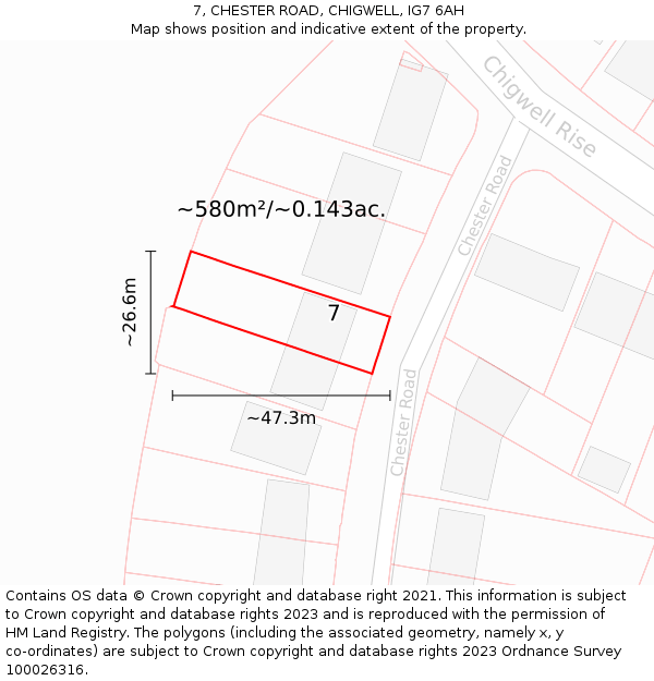 7, CHESTER ROAD, CHIGWELL, IG7 6AH: Plot and title map