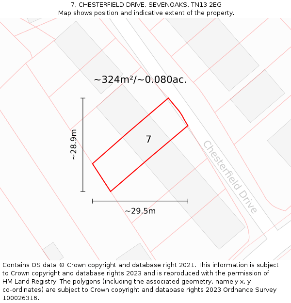 7, CHESTERFIELD DRIVE, SEVENOAKS, TN13 2EG: Plot and title map