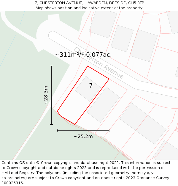 7, CHESTERTON AVENUE, HAWARDEN, DEESIDE, CH5 3TP: Plot and title map