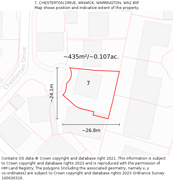 7, CHESTERTON DRIVE, WINWICK, WARRINGTON, WA2 8XF: Plot and title map