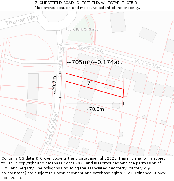 7, CHESTFIELD ROAD, CHESTFIELD, WHITSTABLE, CT5 3LJ: Plot and title map