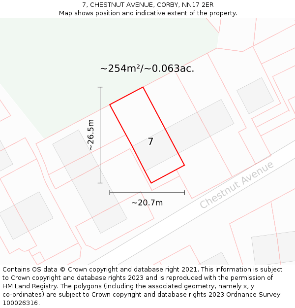 7, CHESTNUT AVENUE, CORBY, NN17 2ER: Plot and title map