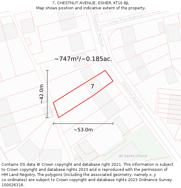 7, CHESTNUT AVENUE, ESHER, KT10 8JL: Plot and title map