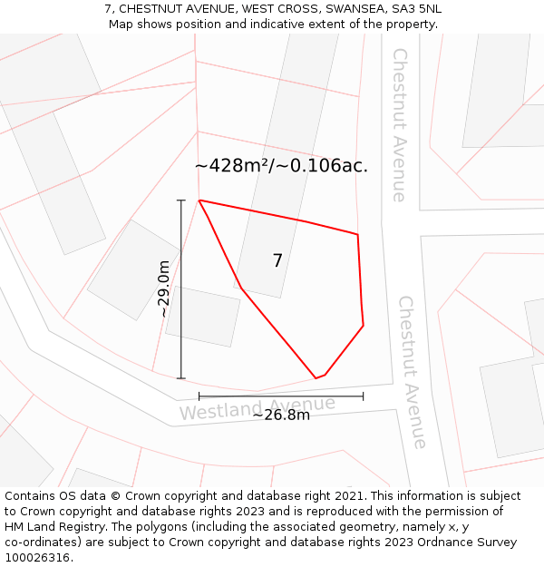 7, CHESTNUT AVENUE, WEST CROSS, SWANSEA, SA3 5NL: Plot and title map