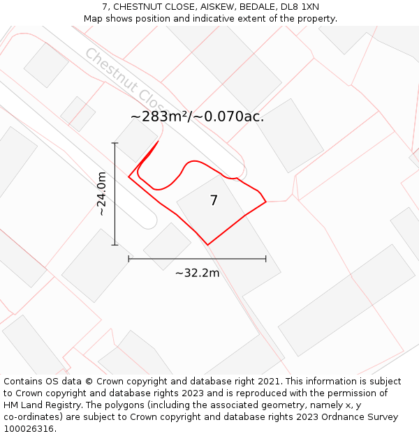 7, CHESTNUT CLOSE, AISKEW, BEDALE, DL8 1XN: Plot and title map