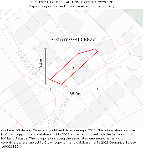 7, CHESTNUT CLOSE, LAUNTON, BICESTER, OX26 5DE: Plot and title map