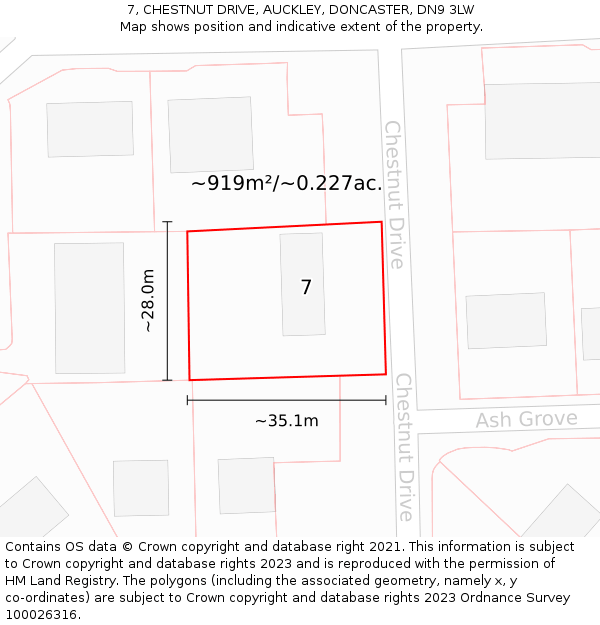 7, CHESTNUT DRIVE, AUCKLEY, DONCASTER, DN9 3LW: Plot and title map