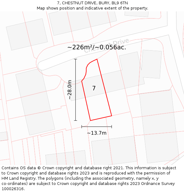 7, CHESTNUT DRIVE, BURY, BL9 6TN: Plot and title map