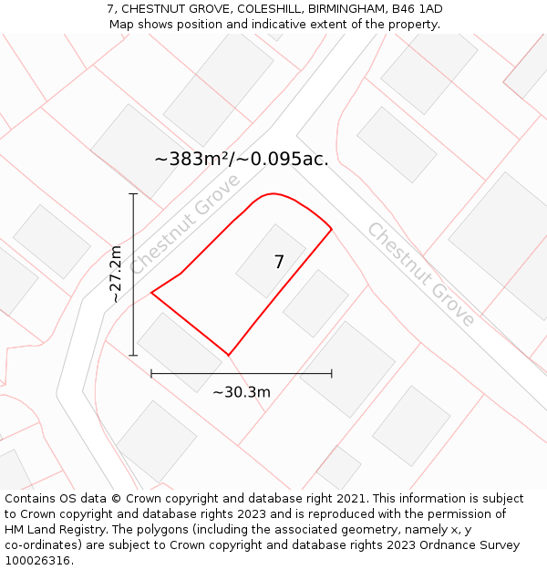 7, CHESTNUT GROVE, COLESHILL, BIRMINGHAM, B46 1AD: Plot and title map