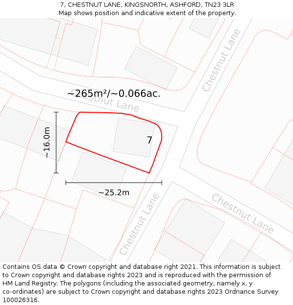 7, CHESTNUT LANE, KINGSNORTH, ASHFORD, TN23 3LR: Plot and title map