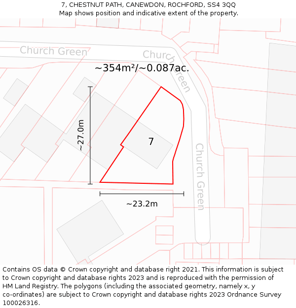 7, CHESTNUT PATH, CANEWDON, ROCHFORD, SS4 3QQ: Plot and title map