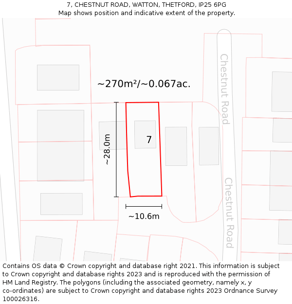 7, CHESTNUT ROAD, WATTON, THETFORD, IP25 6PG: Plot and title map