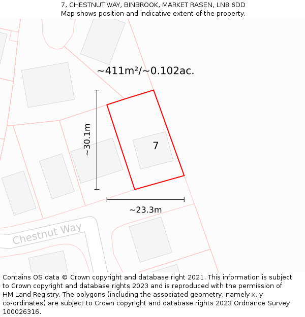 7, CHESTNUT WAY, BINBROOK, MARKET RASEN, LN8 6DD: Plot and title map