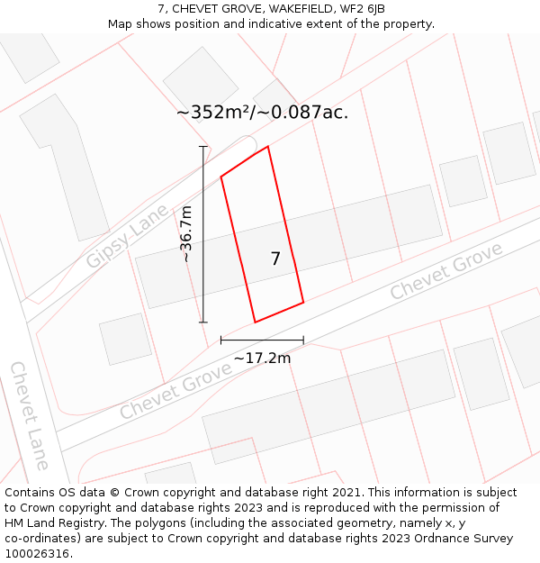 7, CHEVET GROVE, WAKEFIELD, WF2 6JB: Plot and title map