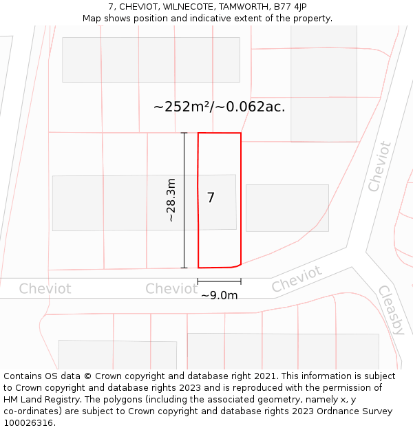 7, CHEVIOT, WILNECOTE, TAMWORTH, B77 4JP: Plot and title map