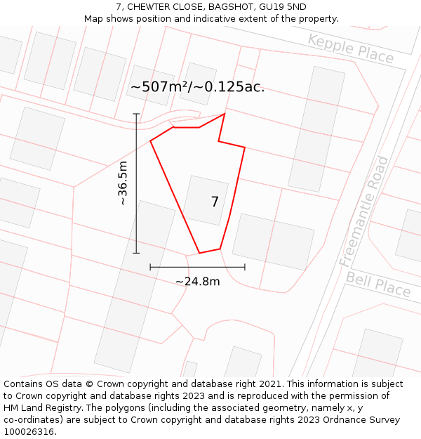 7, CHEWTER CLOSE, BAGSHOT, GU19 5ND: Plot and title map