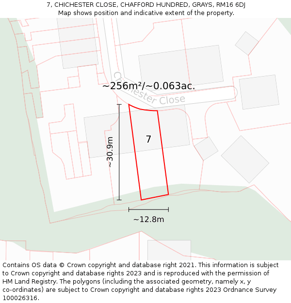 7, CHICHESTER CLOSE, CHAFFORD HUNDRED, GRAYS, RM16 6DJ: Plot and title map