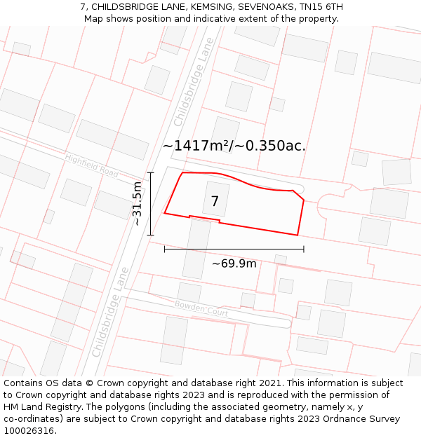 7, CHILDSBRIDGE LANE, KEMSING, SEVENOAKS, TN15 6TH: Plot and title map