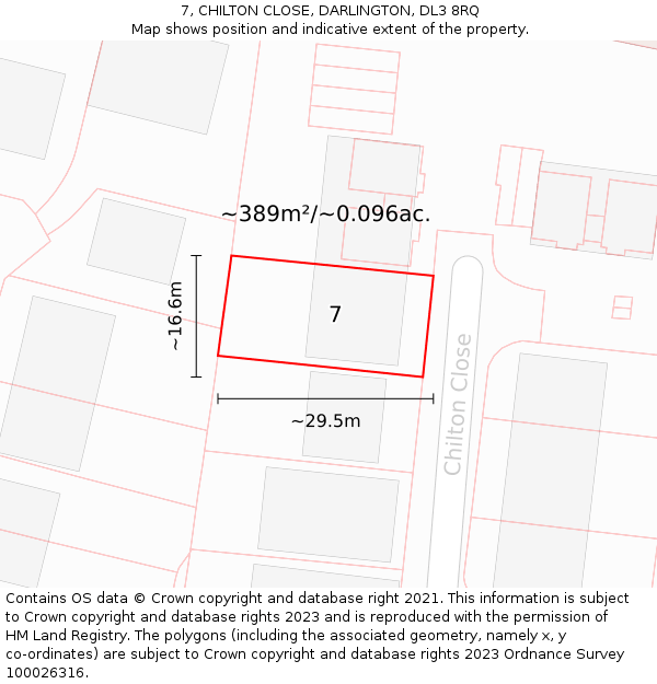 7, CHILTON CLOSE, DARLINGTON, DL3 8RQ: Plot and title map